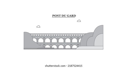 Francia, el horizonte de la ciudad de Pont Du Gard, ilustración vectorial aislada, íconos