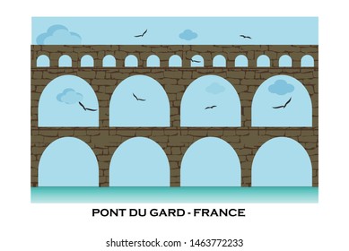 France, Pont Du Gard flat travel skyline set. France, Pont Du Gard black city vector illustration, symbol, travel sights, landmarks. Roman Aqueduct line travel landmark, skyline, vector design.  svg