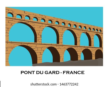 France, Pont Du Gard flat travel skyline set. France, Pont Du Gard black city vector illustration, symbol, travel sights, landmarks. Roman Aqueduct line travel landmark, skyline, vector design.  svg