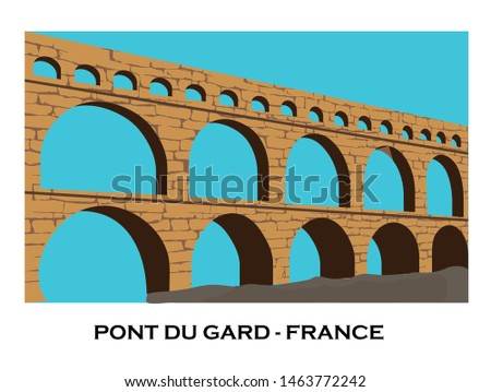 France, Pont Du Gard flat travel skyline set. France, Pont Du Gard black city vector illustration, symbol, travel sights, landmarks. Roman Aqueduct line travel landmark, skyline, vector design. 