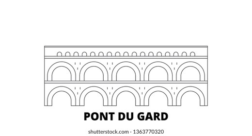 France, Pont Du Gard Landmark line travel skyline set. France, Pont Du Gard Landmark outline city vector illustration, symbol, travel sights, landmarks.