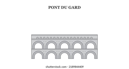 Francia, Pont Du Gard Landmark ciudad skyline aislada ilustración vectorial, íconos