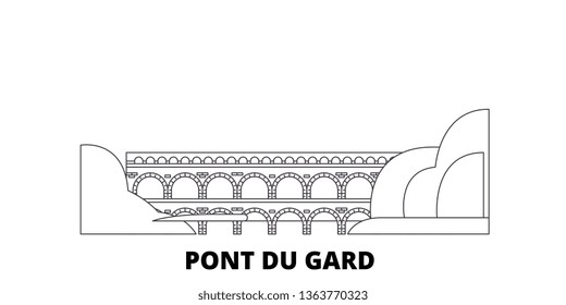 France, Pont Du Gard  line travel skyline set. France, Pont Du Gard  outline city vector illustration, symbol, travel sights, landmarks.