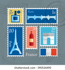 France Postage Stamps Template : Vector Illustration