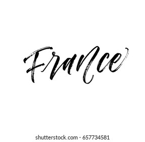 France postcard. European country. Ink illustration. Modern brush calligraphy. Isolated on white background.