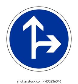 France Proceed Straight or Turn Right Sign