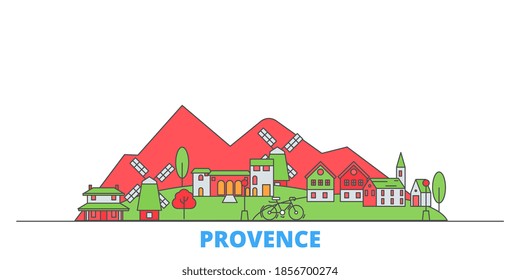 France, Provence line cityscape, flat vector. Travel city landmark, oultine illustration, line world icons
