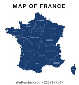 France Provinces map colorful vector illustration, France political map administrative divisions, France vector map with borders, Country map of France regions states cities, outline blue, red, green