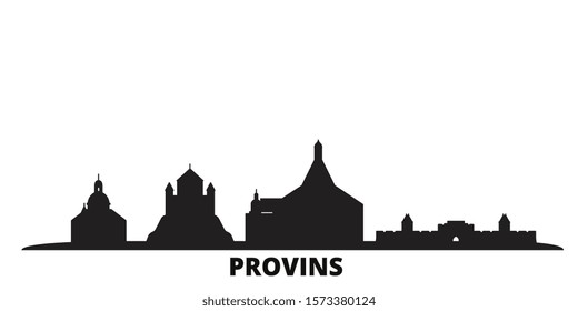 France, Provins city skyline isolated vector illustration. France, Provins travel black cityscape