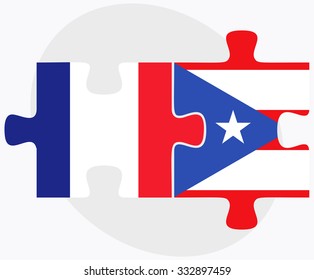 France and Puerto Rico Flags in puzzle isolated on white background