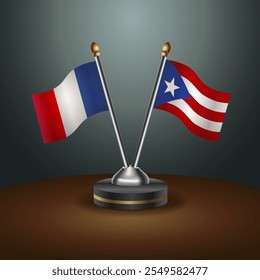 France and Puerto Rico table flags relation  with gradient backgrund. Vector Illustration