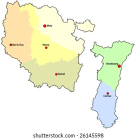 France regions : Alsace & Lorraine vector map.