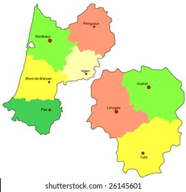 France regions : Aquitaine & Limousin vector map.