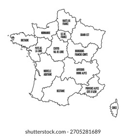 Mapa de regiones de Francia Esboza Vector con etiquetas