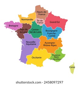 Frankreich Regionen Karte Symbolform, Reise-Web-Flat Concept Symbol Symbol Vektorillustration .