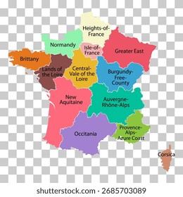 Forma del símbolo del mapa de regiones de Francia, Web de viaje Ilustración vectorial plana del símbolo del icono del concepto .