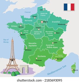 Mapa de regiones de Francia de ilustración