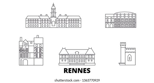 France, Rennes line travel skyline set. France, Rennes outline city vector illustration, symbol, travel sights, landmarks.