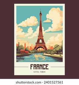 France Retro Vintage Travel Poster Vector