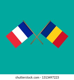 France and Romania crossed flags.Language learning or travel concept
