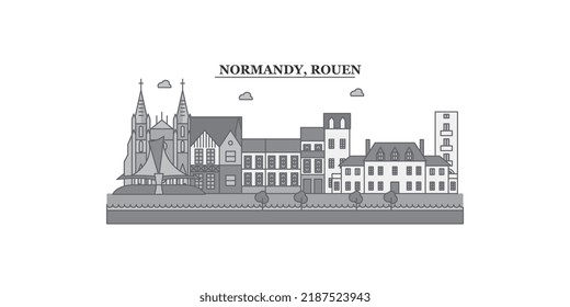 France, Rouen city skyline isolated vector illustration, icons