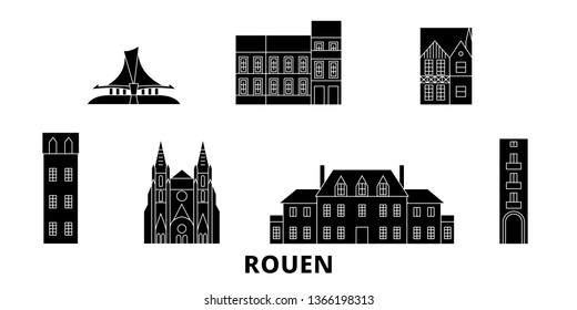 France, Rouen flat travel skyline set. France, Rouen black city vector illustration, symbol, travel sights, landmarks.