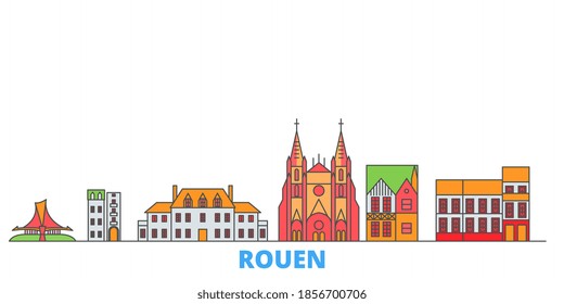 France, Rouen line cityscape, flat vector. Travel city landmark, oultine illustration, line world icons