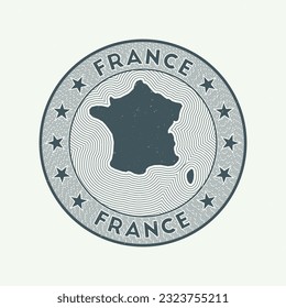 France round badge vector. Country round stamp with shape of France, isolines and circular country name. Authentic emblem. Creative vector illustration.