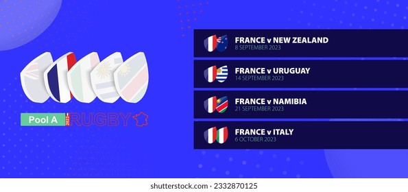 France rugby national team schedule matches in group stage of international rugby competition. Vector set.