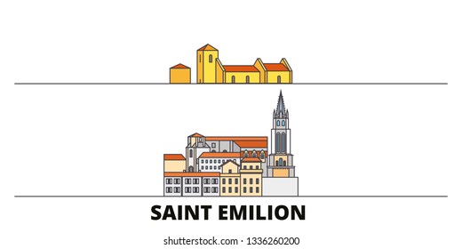 France, Saint Emilion  flat landmarks vector illustration. France, Saint Emilion  line city with famous travel sights, skyline, design. 