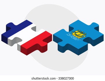 France and Saint Pierre and Miquelon Flags in puzzle isolated on white background
