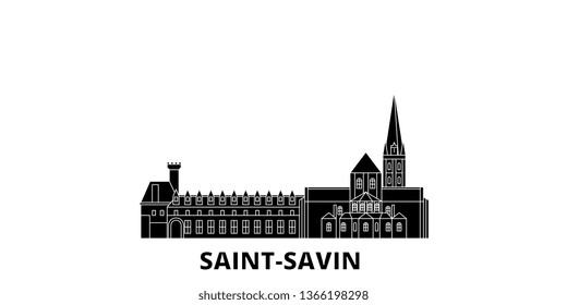 France, Saint Savin flat travel skyline set. France, Saint Savin black city vector illustration, symbol, travel sights, landmarks.