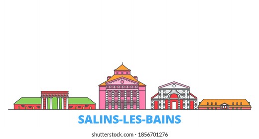 France, Salins Les Bains line cityscape, flat vector. Travel city landmark, oultine illustration, line world icons