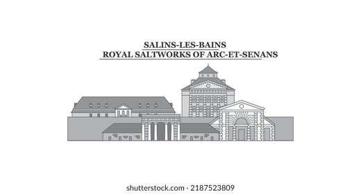 France, Salins-Les-Bains city skyline isolated vector illustration, icons