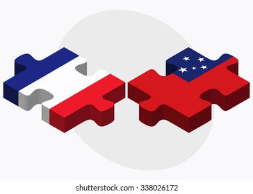 France and Samoa Flags in puzzle isolated on white background