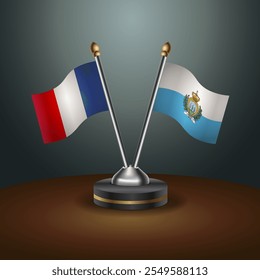 France and San Marino table flags relation  with gradient backgrund. Vector Illustration