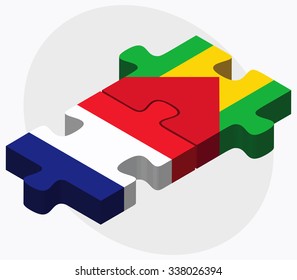 France and Sao Tome and Principe Flags in puzzle isolated on white background