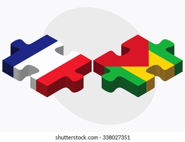 France and Sao Tome and Principe Flags in puzzle isolated on white background