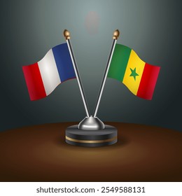 France and Senegal table flags relation  with gradient backgrund. Vector Illustration