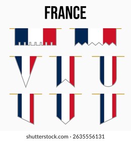 france set of country flags with their own distinctive colors and symbols, symbolizing pride, with medieval and royal theme style, war, conflict, warriors, both vertical and horizontal. french