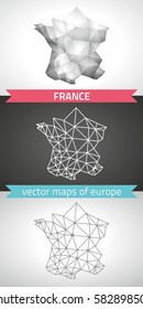 France. Set graphic vector maps of France, polygonal, grey, mosaic, triangle illustrations  
