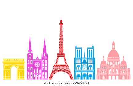 France set. Isolated France architecture on white background. EPS 10. Vector illustration