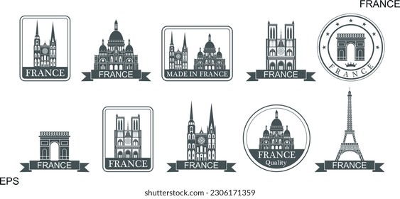 France set. Isolated France on white background