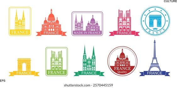 France set. Isolated France on white background