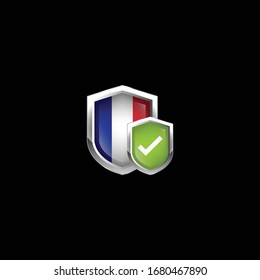 france shield with checkmark shield.vector illustration.isolated on black background.