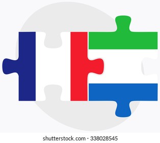 France and Sierra Leone Flags in puzzle isolated on white background