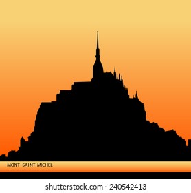 France. Silhouette Abbey Mont Saint Michel.Vector Illustration.