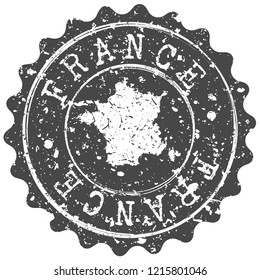 France Silhouette Map Postal Passport Stamp Round Vector Icon