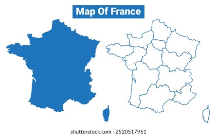 France simple vector map and outline style illustration set