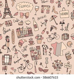 France sketch, seamless pattern for your design